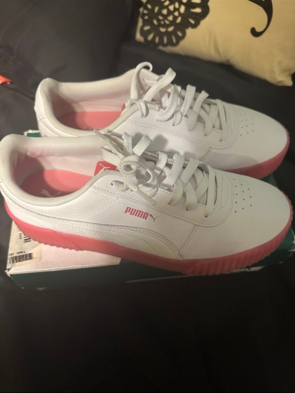 Puma White Sneakers with Pink Outsole